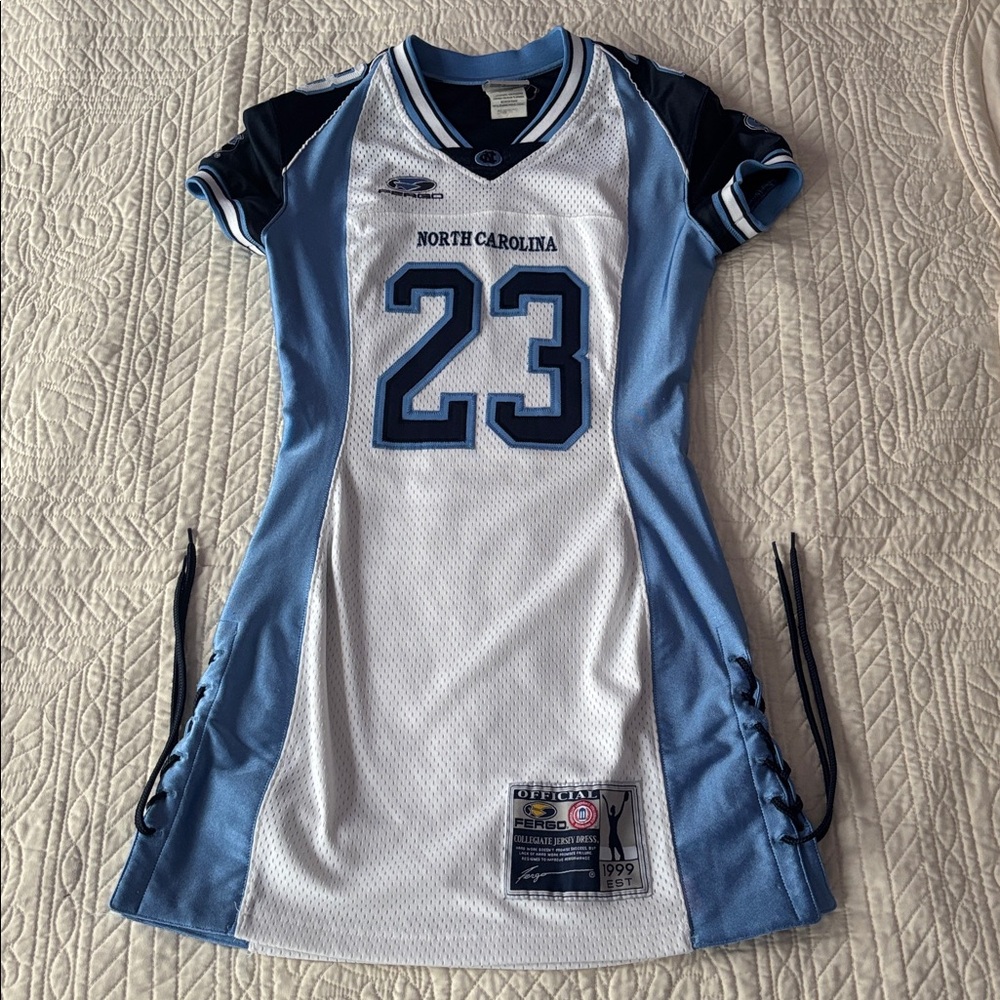 Vintage North Carolina #23 Blue & White jersey dress.